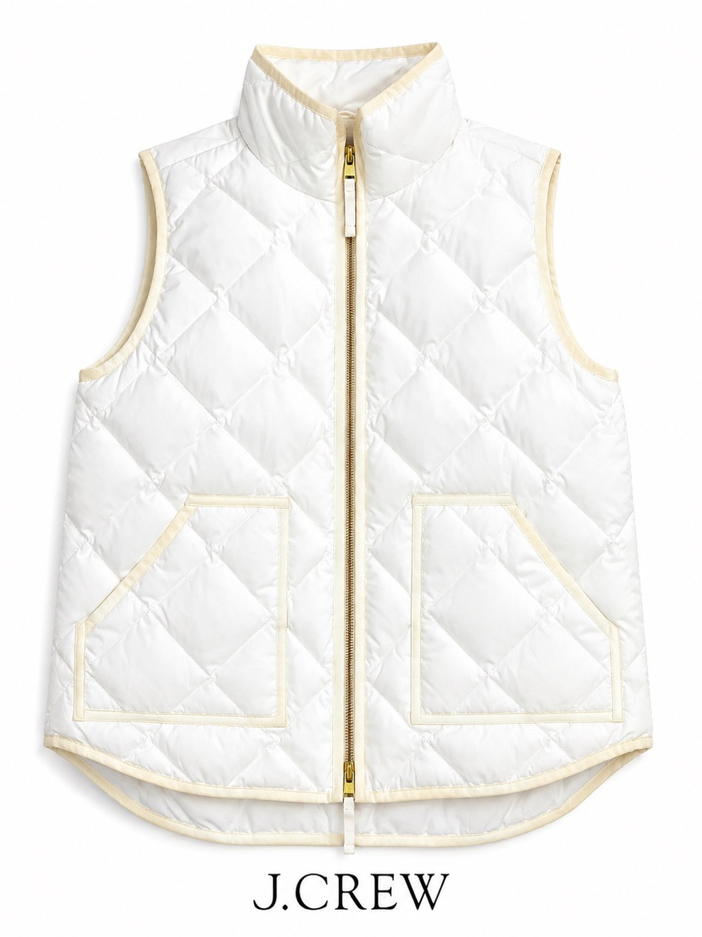 J.Crew Women’s White Quilted Down Puffer Vest Gold Zip Size M